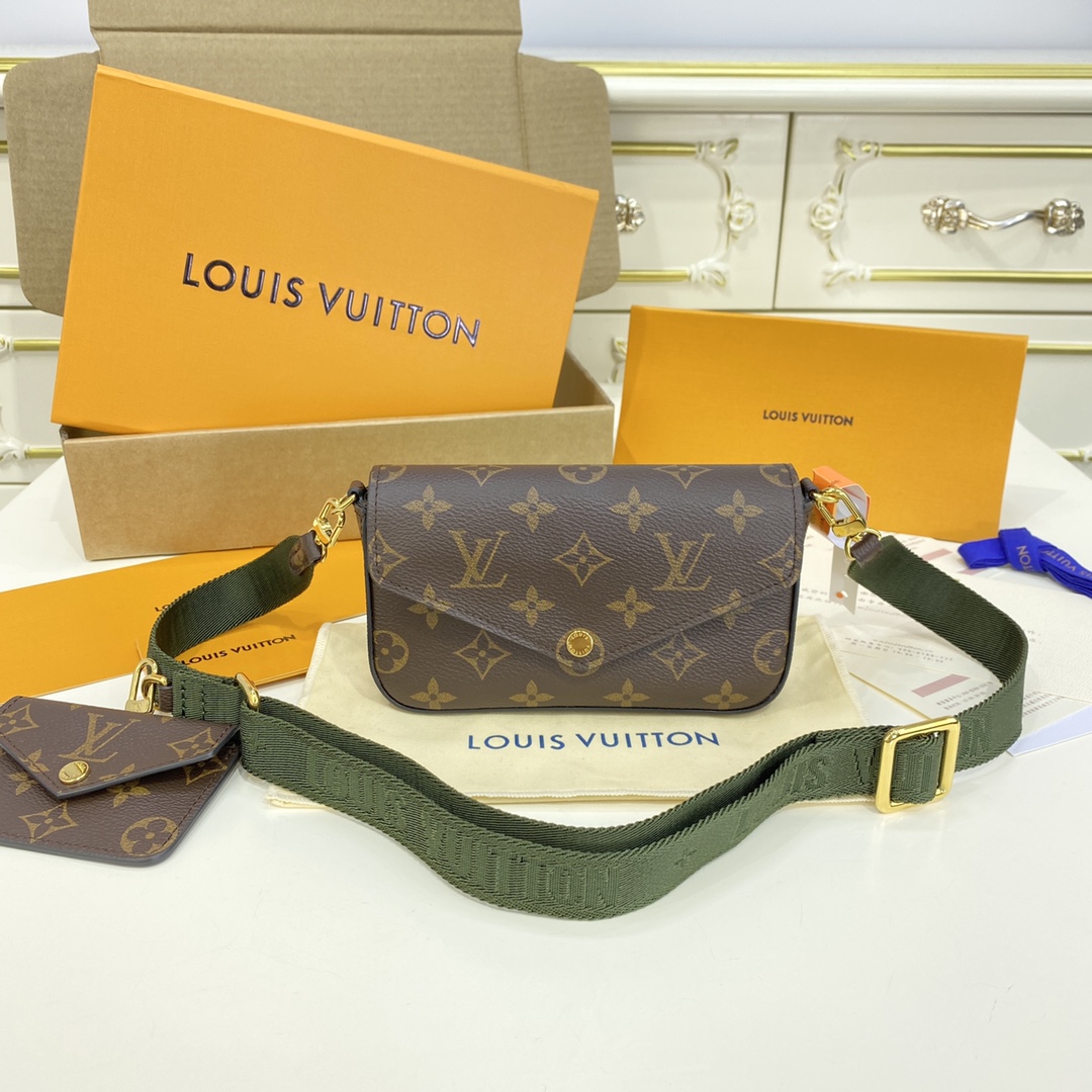 Louis Vuitton FELICIE STRAP POCHETTE Handbag Monogram M80091 Khaki Green